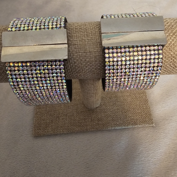 Glamourous Aurora Borealis Rhinestone Cuff Bracelets - Picture 2 of 3